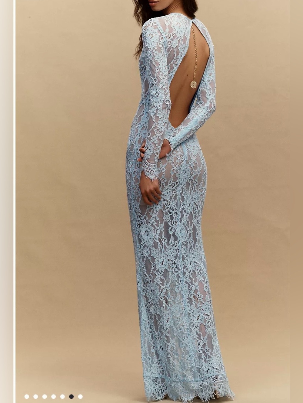 Bronx and Banco Long-Sleeve Fitted Lace Gown. - Picture 2 of 7
